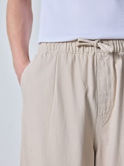 Ecru White Barrel Fit Elasticated Joggers With Linen - Image 6 of 10