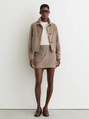 Reiss Neutral Vida Suede Patch-Pocket Mini Skirt - Image 1 of 6