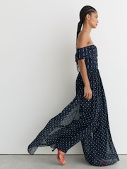 Reiss Navy/Ivory Margo Polka-Dot Bardot Wide-Leg Jumpsuit - Image 4 of 7