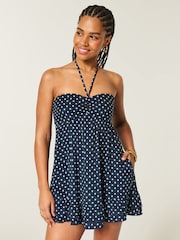 Hollister Blue Strapless Ruffle Babydoll Floral Mini Dress - Image 1 of 4