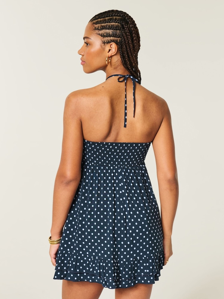 Hollister Blue Strapless Ruffle Babydoll Floral Mini Dress - Image 2 of 4 Hollister Blue Strapless Ruffle Babydoll Floral Mini Dress - Image 2 of 4
