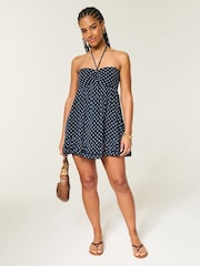 Hollister Blue Strapless Ruffle Babydoll Floral Mini Dress - Image 3 of 4