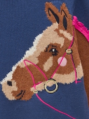 Joules Girls' Geegee Navy Horse Intarsia Jumper - Image 4 of 5