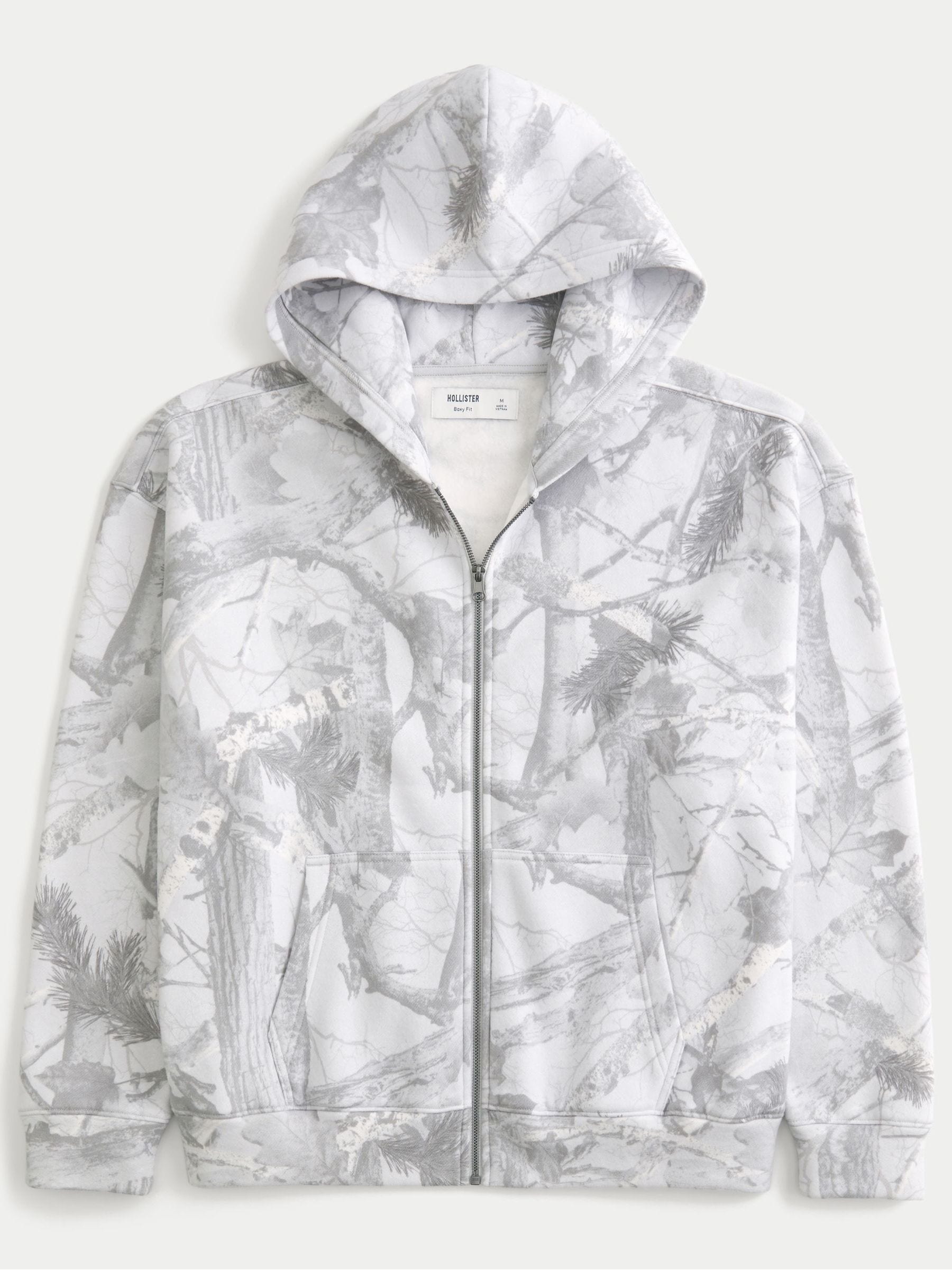 Buy Hollister White Camo All Over Print Zip-Through Hoodie from