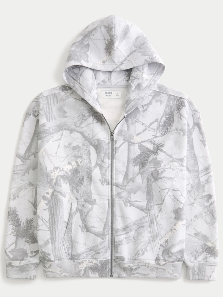 Hollister White Camo All Over Print Zip-Through Hoodie - Image 3 of 3