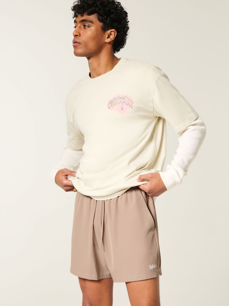 Hollister Brown Mid-Thigh Hybrid Active Shorts - Image 1 of 4 Hollister Brown Mid-Thigh Hybrid Active Shorts - Image 1 of 4