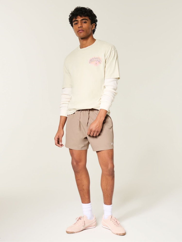 Hollister Brown Mid-Thigh Hybrid Active Shorts - Image 2 of 4 Hollister Brown Mid-Thigh Hybrid Active Shorts - Image 2 of 4