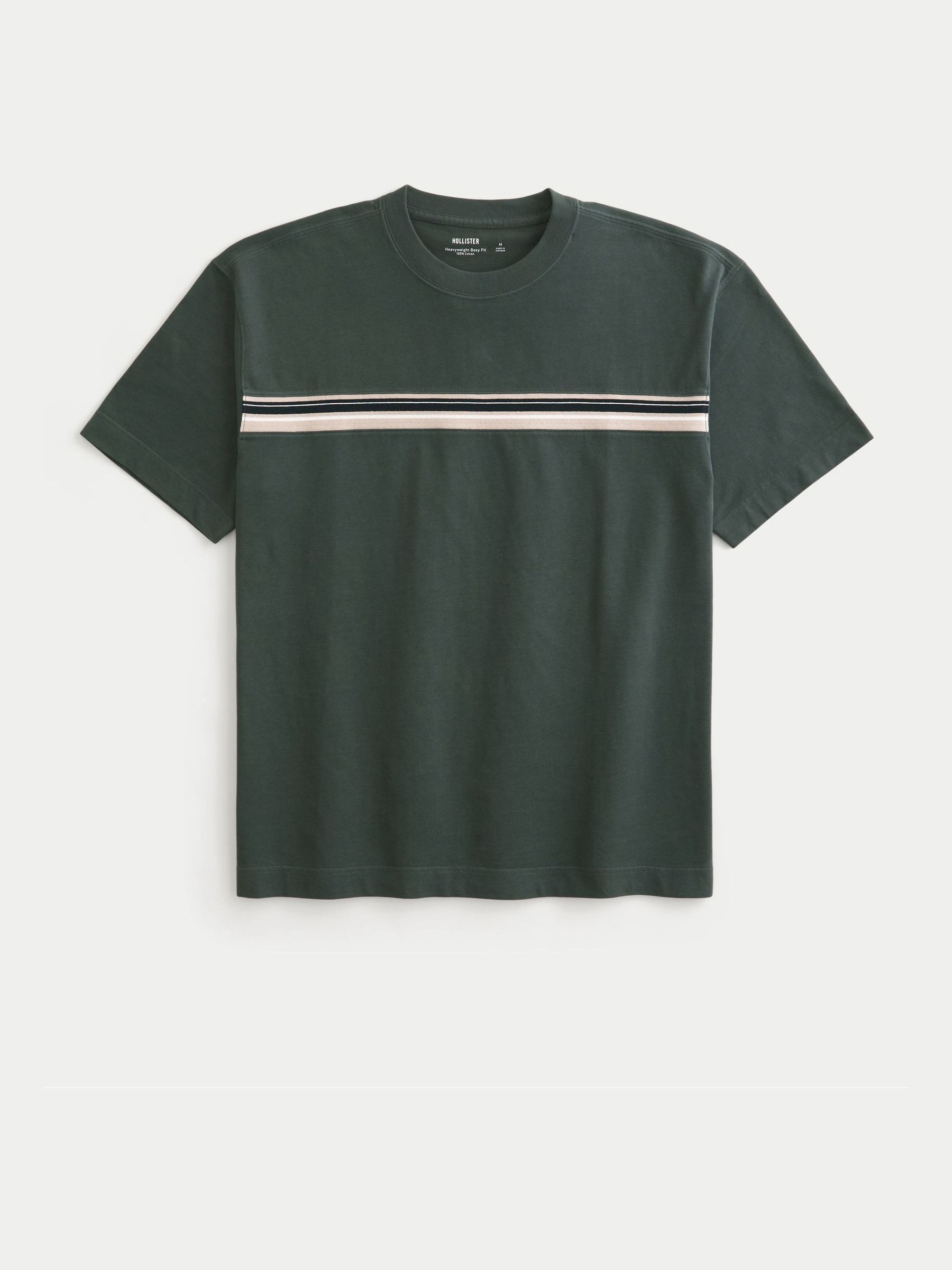 Buy Hollister Green Boxy Heavyweight Striped Crew T-Shirt from