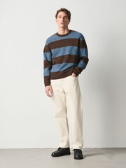 Blue/Brown Relaxed Fit Cosy Crew Neck Jumper with Wool - Image 2 of 5