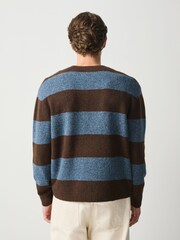Blue/Brown Relaxed Fit Cosy Crew Neck Jumper with Wool - Image 3 of 5