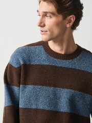 Blue/Brown Relaxed Fit Cosy Crew Neck Jumper with Wool - Image 5 of 5