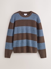 Albastru/Maro - Pulover confortabil cu Crew Neck și croială relaxată, din wool - Imaginea 6 din 8
