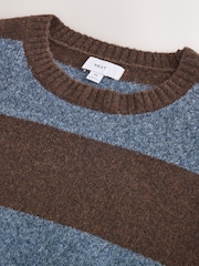 Albastru/Maro - Pulover confortabil cu Crew Neck și croială relaxată, din wool - Imaginea 8 din 8