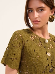 Friends Like These Olive Green Crochet Cardigan - Image 3 of 4