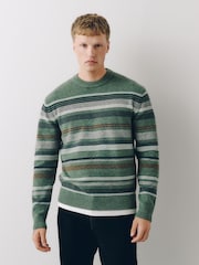 Green Stripe Cosy Crew Neck Jumper with Wool - Image 2 of 9