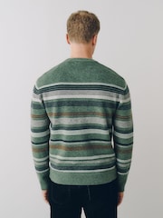 Green Stripe Cosy Crew Neck Jumper with Wool - Image 3 of 9