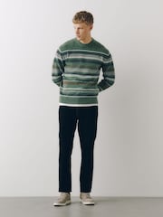 Green Stripe Cosy Crew Neck Jumper with Wool - Image 4 of 9