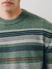 Green Stripe Cosy Crew Neck Jumper with Wool - Image 6 of 9