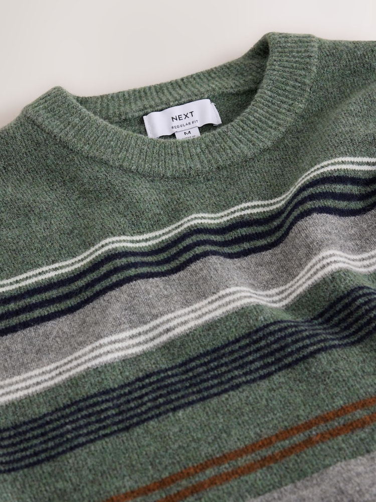 Green Stripe Cosy Crew Neck Jumper with Wool - Image 9 of 9