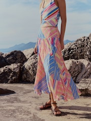 Blue/Pink/Yellow Stripe Textured Midi Skirt - Image 4 of 7