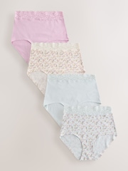 Ecru/Pink Full Brief Cotton and Lace Knickers 4 Pack - Image 1 of 7