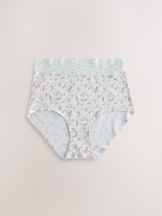Ecru/Pink Full Brief Cotton and Lace Knickers 4 Pack - Image 2 of 7