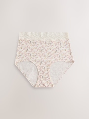 Ecru/Pink Full Brief Cotton and Lace Knickers 4 Pack - Image 3 of 7