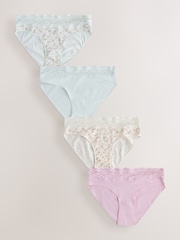 Ecru/Pink High Leg Cotton and Lace Knickers 4 Pack - Image 1 of 8