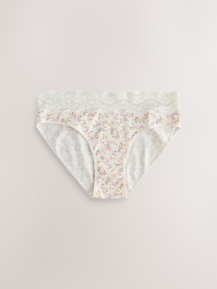 Ecru/Pink High Leg Cotton and Lace Knickers 4 Pack - Image 2 of 8 Ecru/Pink High Leg Cotton and Lace Knickers 4 Pack - Image 2 of 8