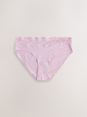 Ecru/Pink High Leg Cotton and Lace Knickers 4 Pack - Image 5 of 8