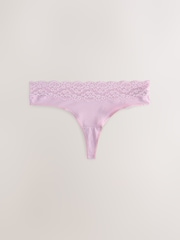 Ecru/Pink Thong Bikini Cotton and Lace Knickers 4 Pack - Image 6 of 11