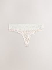 Ecru/Pink Thong Bikini Cotton and Lace Knickers 4 Pack - Image 8 of 11