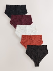 Chocolate Brown High Rise High Leg All Over Lace Knickers 5 Pack - Image 1 of 11