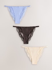 Blue/Praline Nude/Chocolate Brown Spot Tanga Microfibre Lace Trim Knickers 3 Pack - Image 1 of 11