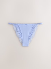 Blue/Praline Nude/Chocolate Brown Spot Tanga Microfibre Lace Trim Knickers 3 Pack - Image 6 of 11