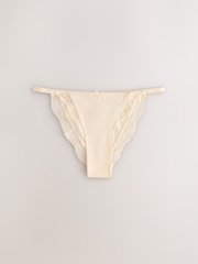 Blue/Praline Nude/Chocolate Brown Spot Tanga Microfibre Lace Trim Knickers 3 Pack - Image 7 of 11