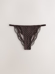 Blue/Praline Nude/Chocolate Brown Spot Tanga Microfibre Lace Trim Knickers 3 Pack - Image 8 of 11