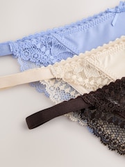 Blue/Praline Nude/Chocolate Brown Spot Tanga Microfibre Lace Trim Knickers 3 Pack - Image 9 of 11