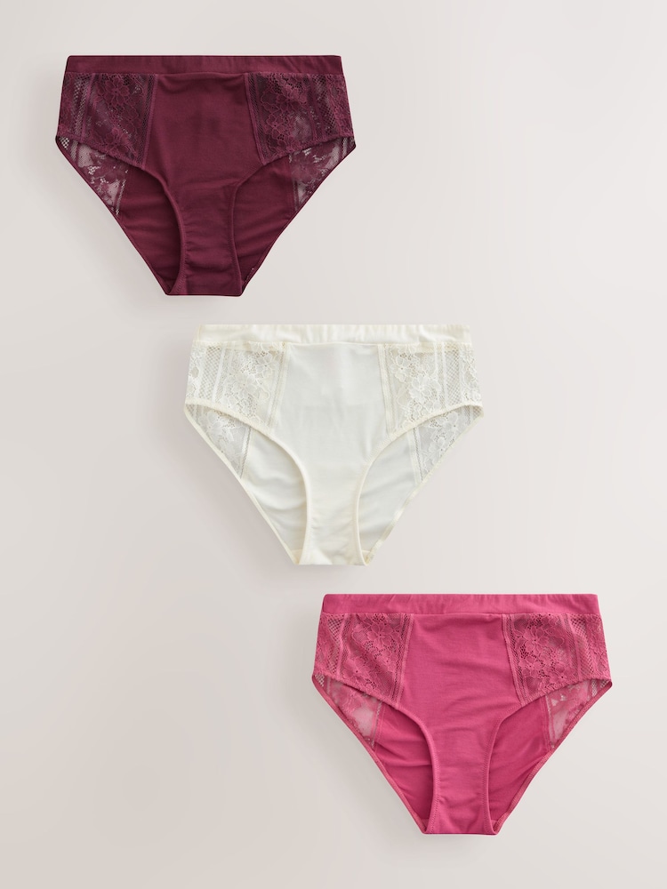 Plum Purple High Waist Modal & Lace Knickers 3 Pack - Image 1 of 9 Plum Purple High Waist Modal & Lace Knickers 3 Pack - Image 1 of 9