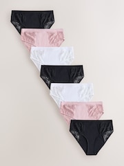 Black/White/Pink High Waist Modal & Lace Knickers 7 Pack - Image 1 of 13