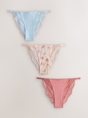 Rose/bleu/Crème papillon - Lot de 3 culottes bordées de dentelle en microfibre - Image 1 sur 11