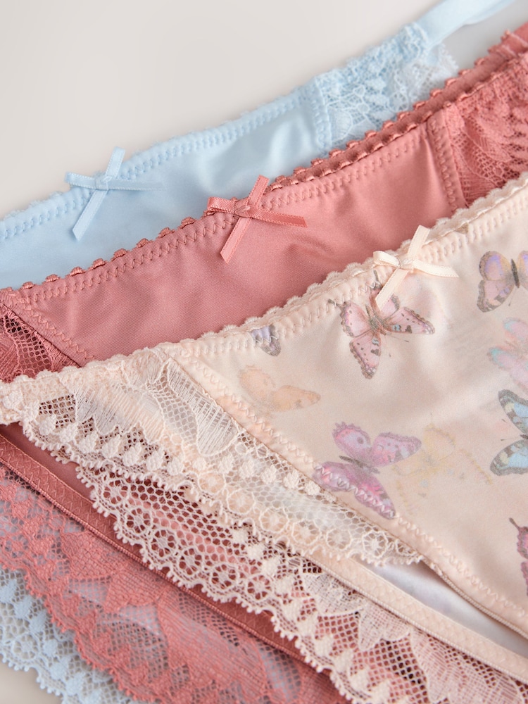 Rose/bleu/Crème papillon - Lot de 3 culottes bordées de dentelle en microfibre - Image 11 sur 11 Rose/bleu/Crème papillon - Lot de 3 culottes bordées de dentelle en microfibre - Image 11 sur 11