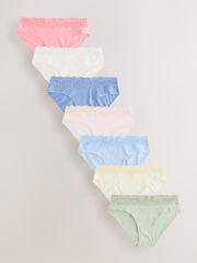 Blue/Yellow High Leg Cotton and Lace Knickers 7 Pack - Image 1 of 12