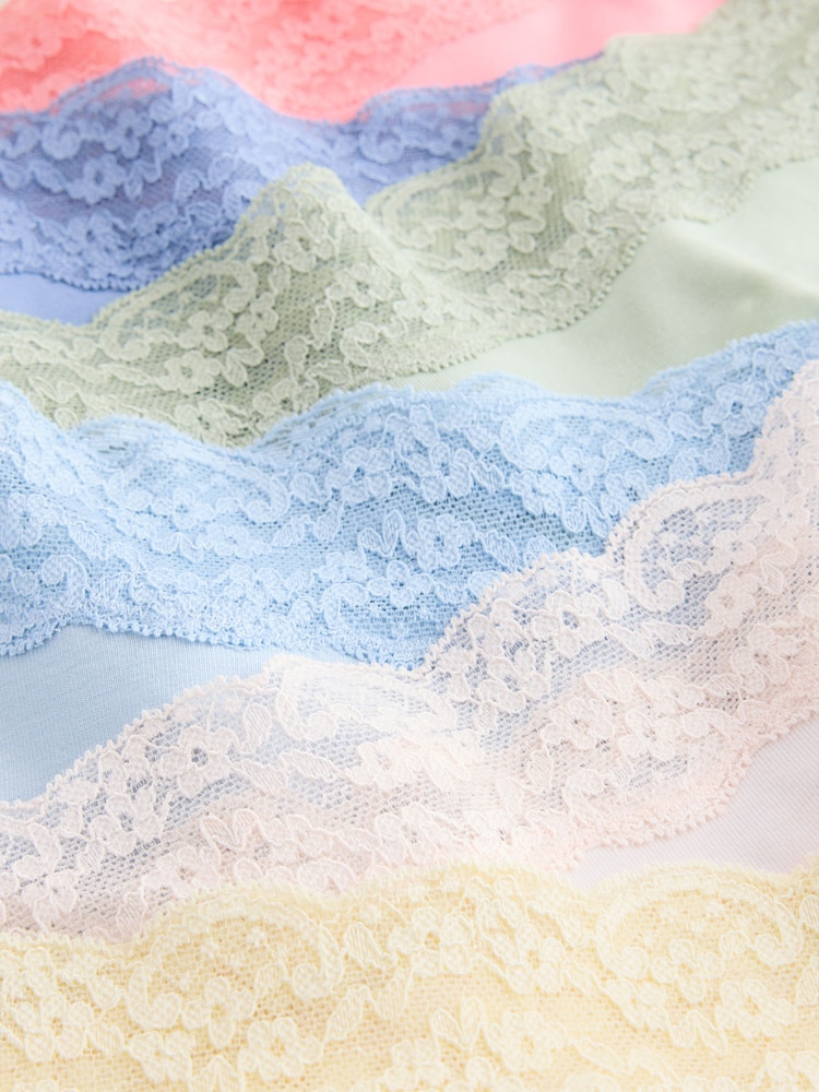 Blue/Yellow High Leg Cotton and Lace Knickers 7 Pack - Image 12 of 12