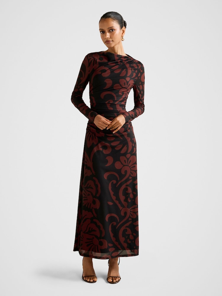 Forever New Red Joni Petite Long Sleeves Mesh Midi Dress - Image 1 of 4 Forever New Red Joni Petite Long Sleeves Mesh Midi Dress - Image 1 of 4