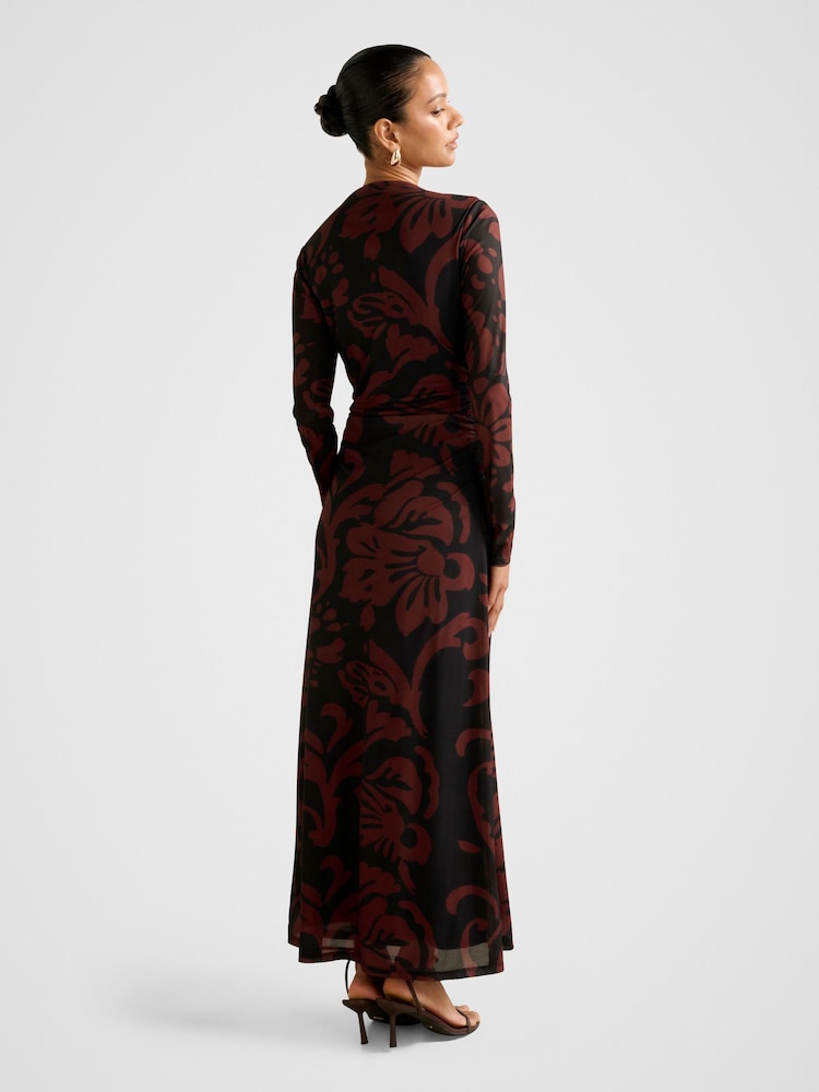 Forever New Red Joni Petite Long Sleeves Mesh Midi Dress - Image 2 of 4 Forever New Red Joni Petite Long Sleeves Mesh Midi Dress - Image 2 of 4