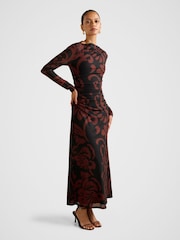 Forever New Red Joni Petite Long Sleeves Mesh Midi Dress - Image 3 of 4