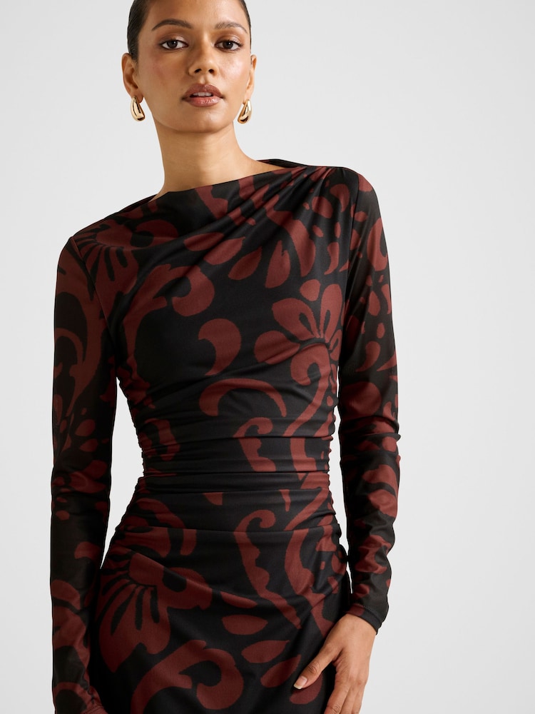 Forever New Red Joni Petite Long Sleeves Mesh Midi Dress - Image 4 of 4 Forever New Red Joni Petite Long Sleeves Mesh Midi Dress - Image 4 of 4