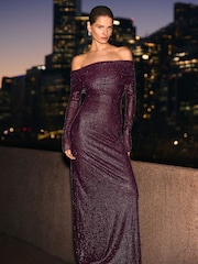 Forever New Purple Effie Bardot Heatseal Maxi Dress - Image 1 of 4