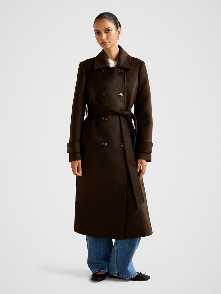 Forever New Brown Sophie Petite Double Breasted Wrap Coat - Image 1 of 5 Forever New Brown Sophie Petite Double Breasted Wrap Coat - Image 1 of 5